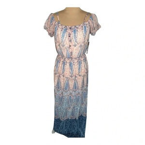 🌸 AS U WISH Maxi Dress Pink Blue Paisley Floral Boho‎ Peasant Fairy Cottagecore